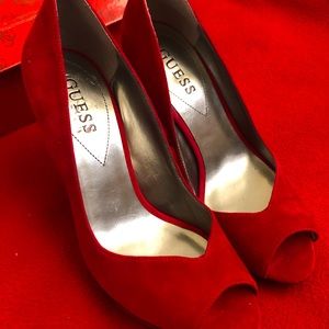 Guess Dark Red Suede Peep toe Heels Shoes 6.5 M 37